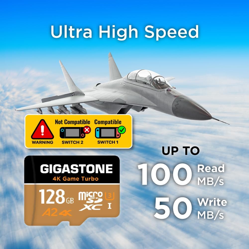 [5 Jahre kostenlose Datenwiederherstellung] GIGASTONE 128GB Micro SD Karte, 4K Game Turbo, bis zu 10