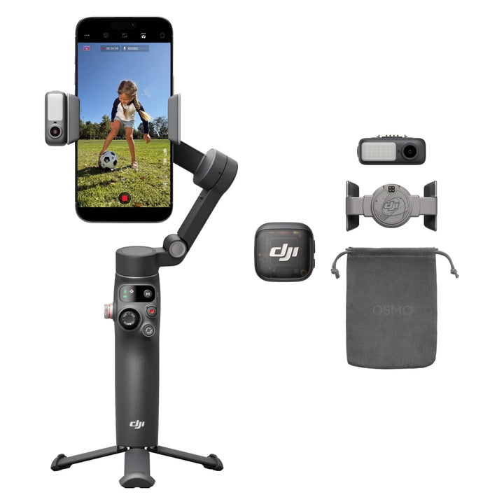 DJI Osmo Mobile 8 + Mic 3, Gimbal-Stabilisator für Smartphones, KI-Native-Tracking mit Audio und Bel