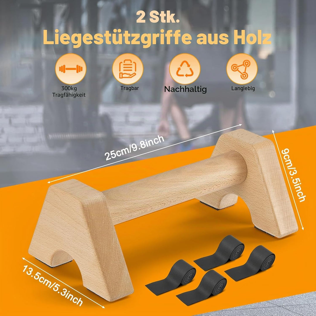 Premium Wooden Liegestützgriffe, 2 Rutschfeste, Stabile und Gelenkschonende Liegestützgriffe aus Hol