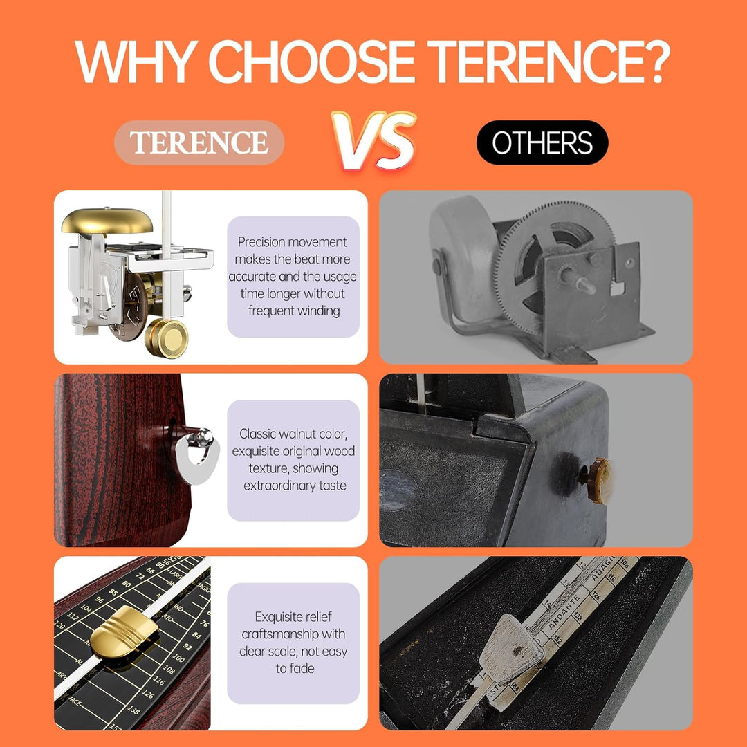 TERENCE Mechanisches Metronom für Klavier Gitarre Bass Violine Bass Metronom mit hoher Präzision Tra