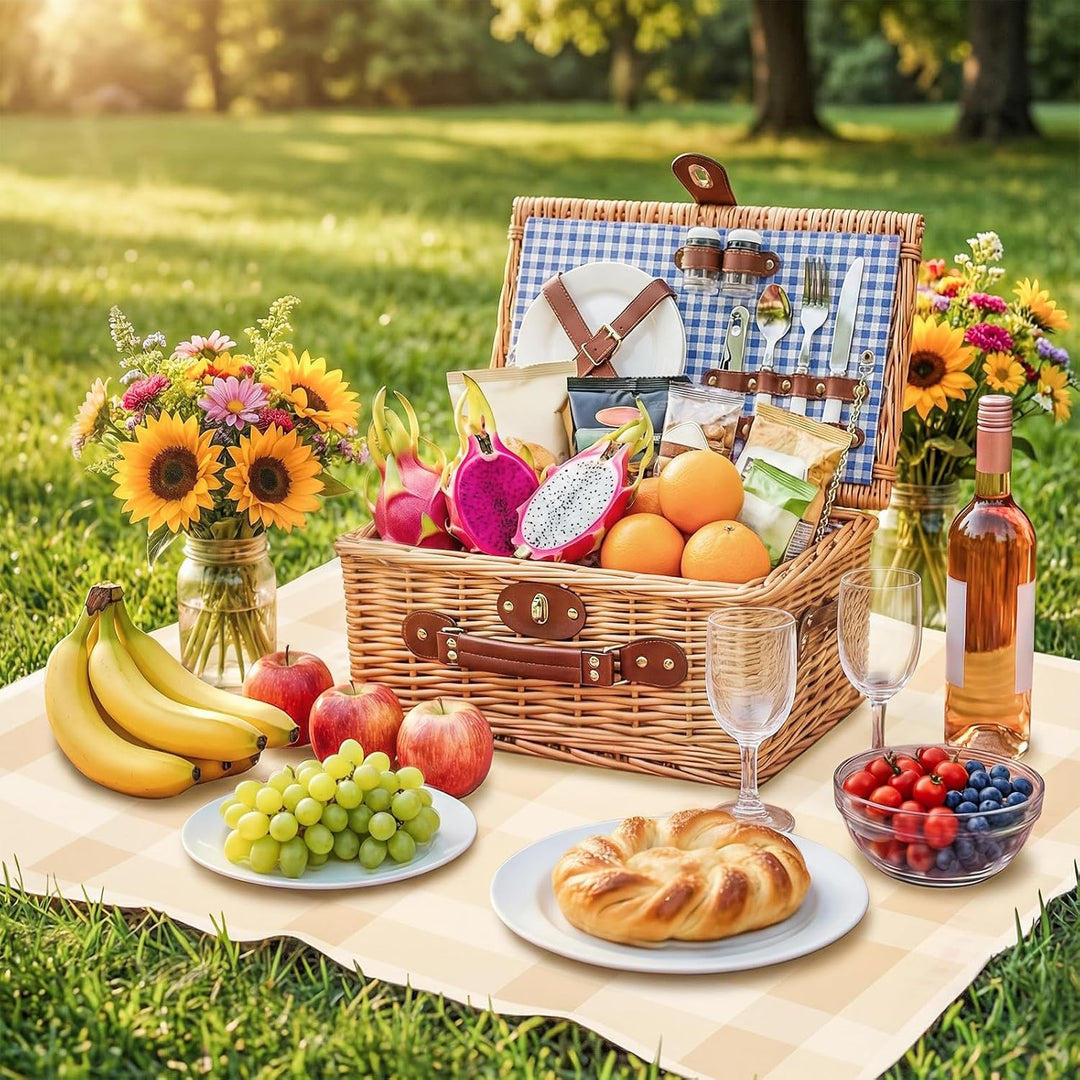 Wicker Picknickkorb für 2 Personen – Picknickkorb-Set mit Isolierfach,komplettem Geschirr &amp; Besteck,