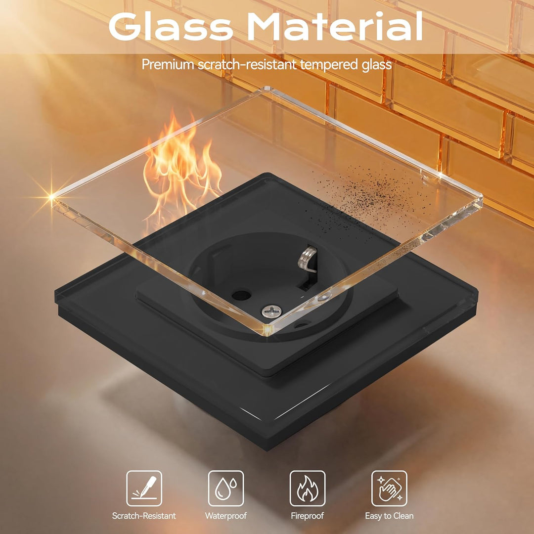 BSEED Schuko Wand Verdreifach Steckdose mit 20W USB & Typ C Schnellladegerät Glas 3 in 1 Unterputz W