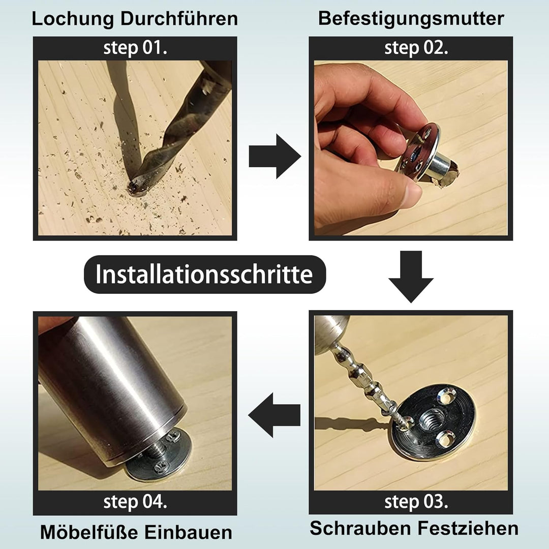4 Stück M10 Möbelfüsse Edelstahl, Sofa Füsse, Für Schrankfüsse Bett Beine/Sofa Beine/Tischbeine höhe