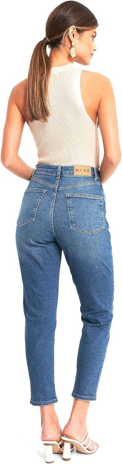 NA-KD Damen Comfort Mom Jeans 36 Mittelblau, 36 Mittelblau