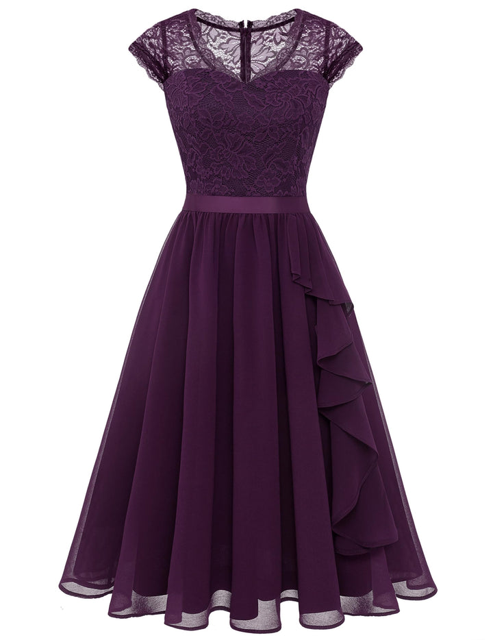 Wedtrend Cocktailkleid Damen Knielang Abendkleid Elegant für Hochzeit Elegant A Linie Rüschenkleid T