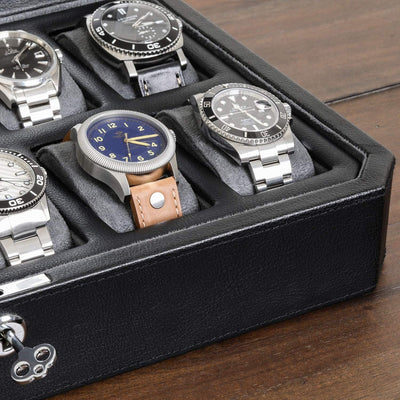 ROTHWELL 12 Slot Leder Uhrenbox für Herren - Luxus Uhrenetui Display Organizer, Herren Aufbewahrungs