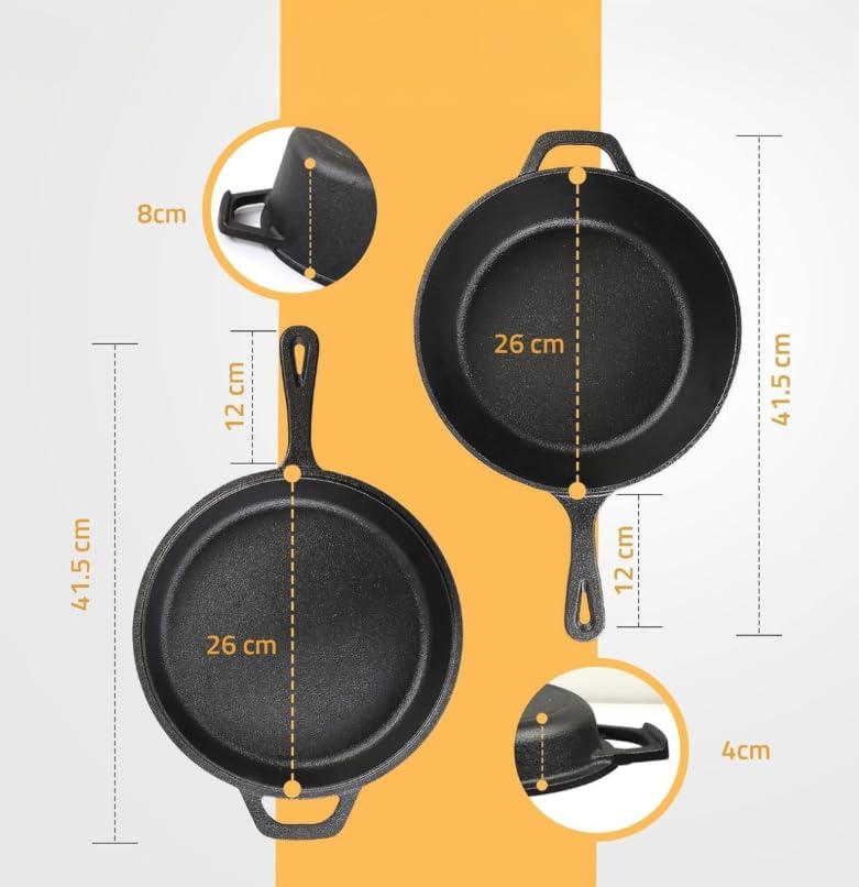 KRAFT&DELE KD4245 Gusseisen Dutch Oven 26 cm 3in1 Kochtopf | mit Pfanne und Deckel, für Induktion, G
