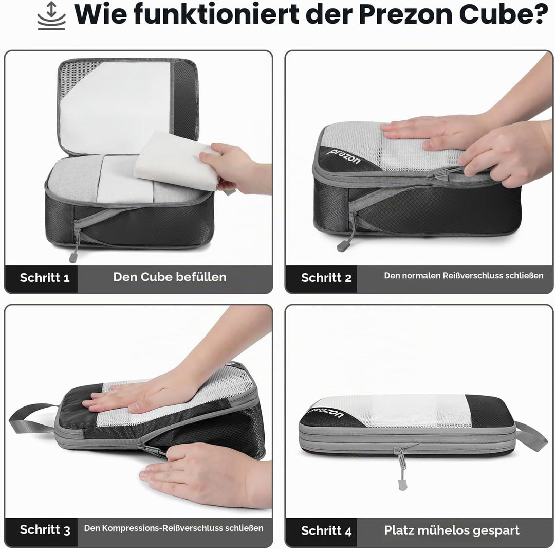 Prezon 6 Set Kompressions-Packwürfel, Durchsichtiges Design, Platzsparend, Leicht, Massgeschneiderte