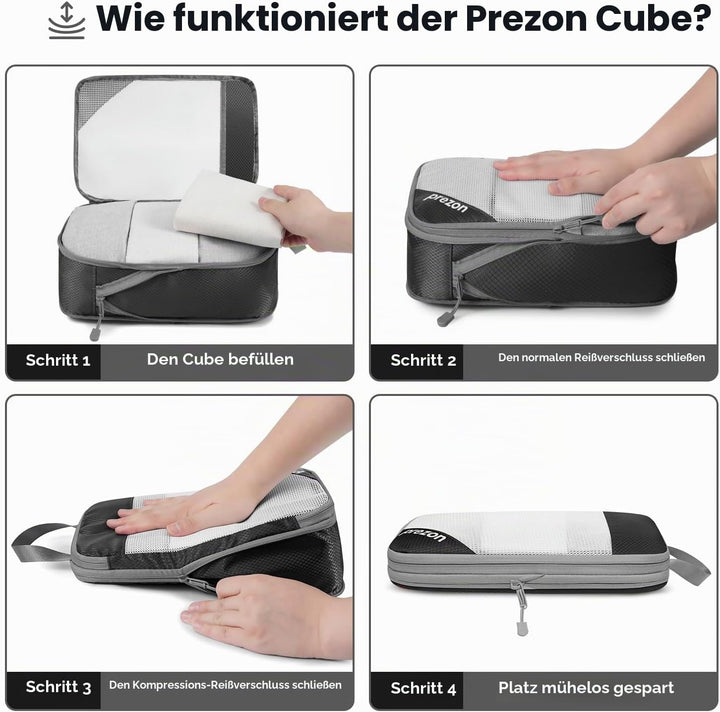 Prezon 6 Set Kompressions-Packwürfel, Durchsichtiges Design, Platzsparend, Leicht, Massgeschneiderte