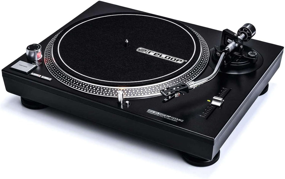 Reloop RP-1000 MK2 - Riemenantrieb für DJ und HiFi, 33 1/3 & 45 RPM, ausfahrbare Nadelbeleuchtung, p