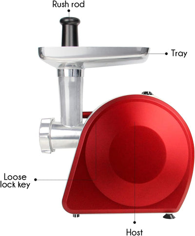 Edihome, Fleischwolf Elektrisch, mit Wurstfüller, Multifunktionell mit 3 Schneidplatten (Rot/Weiss),
