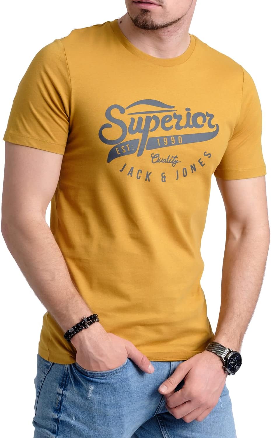 JACK & JONES Herren 5er-Set T-Shirts in verschiedenen Styles, Prints und Farben aus Baumwolle S Irin