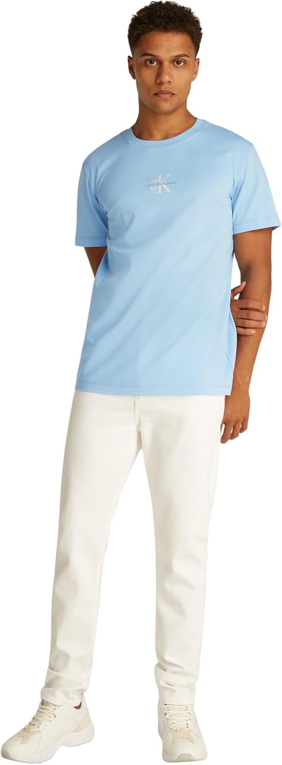 Calvin Klein Jeans Herren T-Shirt Kurzarm Monologo Rundhalsausschnitt XS Blau (Blue Bell), XS Blau (