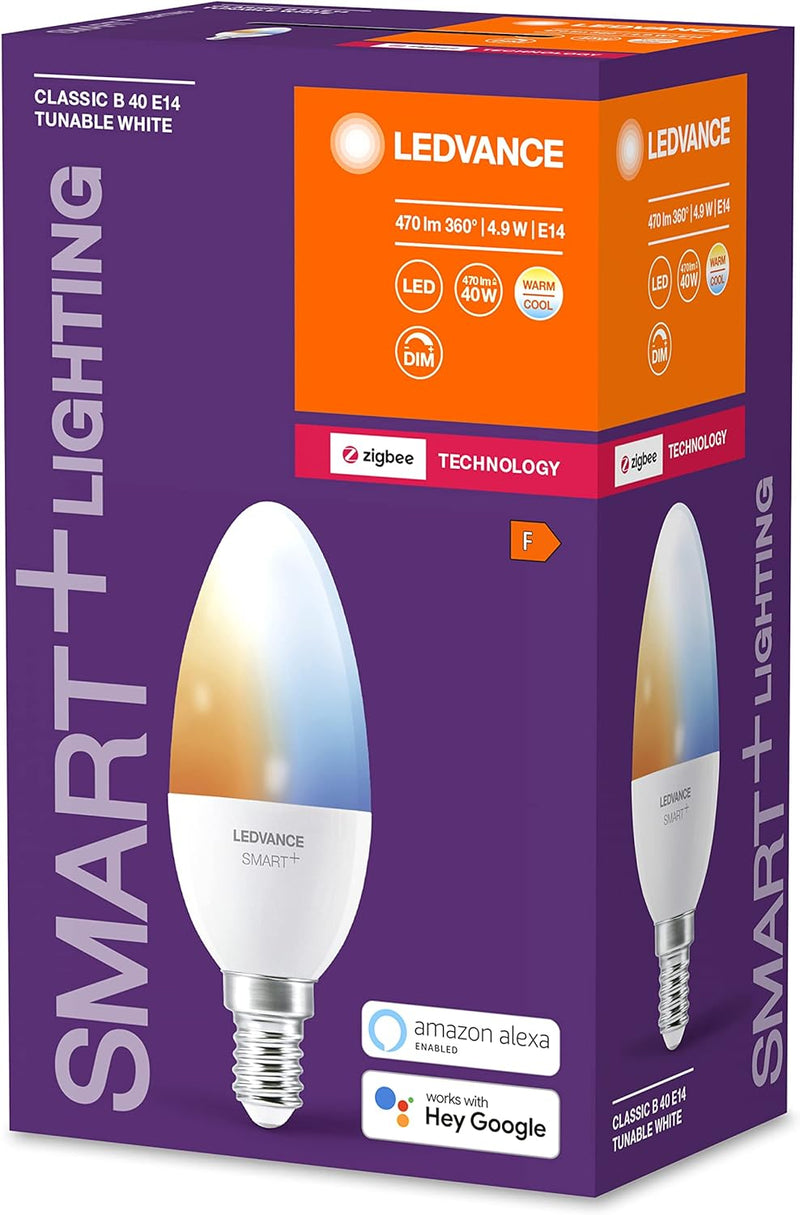 LEDVANCE Smart+ Lampe mit ZigBee Technologie, 5W, 40W-Ersatz, Sockel E14, Lichtfarbe Tunable White,