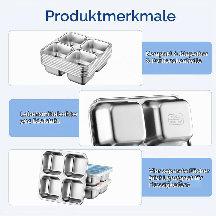 Misichao Edelstahl Snackbox mit 4 Fächern, 400ML Snackdose Kinder, Brotdose Erwachsene, Lunchbox Spü