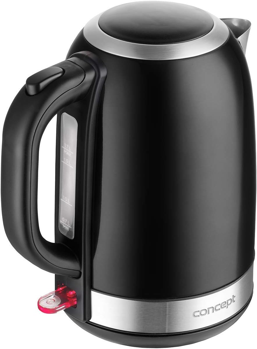 CONCEPT Hausgeräte RK3245 Edelstahl Wasserkocher in schwarz, 1,7 L, 2200 W