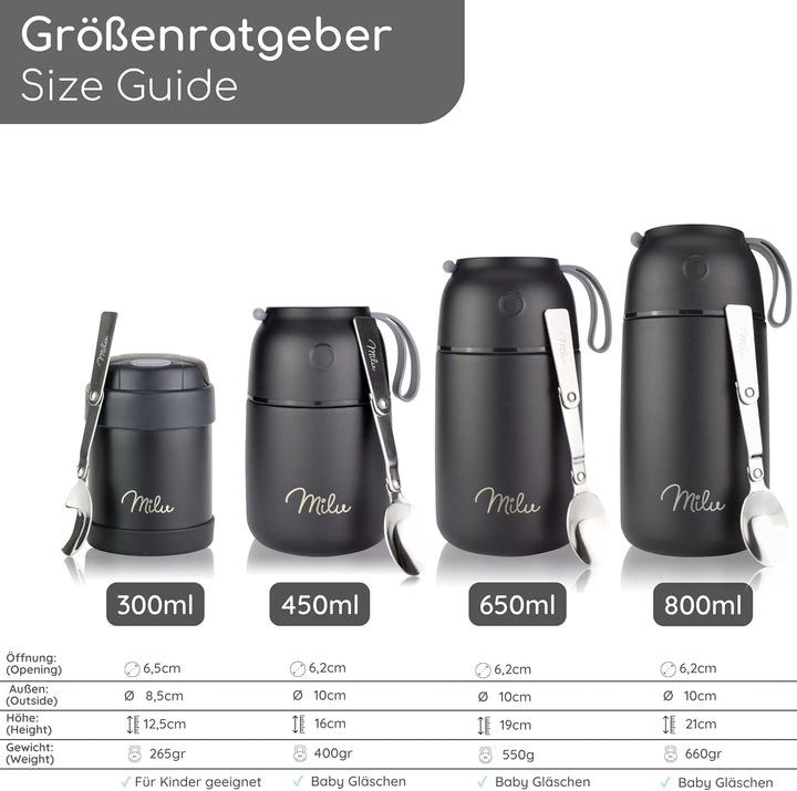 Milu® Thermobehälter 450, 650ml | Edelstahl Warmhaltebehälter | Essensbehälter | Speisegefäss Babyna