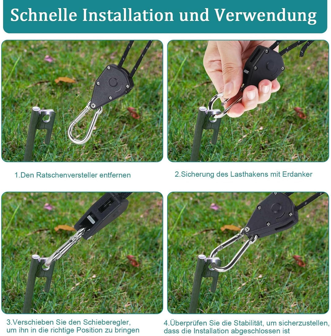 6 Stück Abspannseile mit Seilspanner, 4mm Reflektierend Abspannseile, Einfach zu Bedienen und Langle