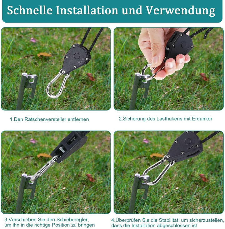 6 Stück Abspannseile mit Seilspanner, 4mm Reflektierend Abspannseile, Einfach zu Bedienen und Langle