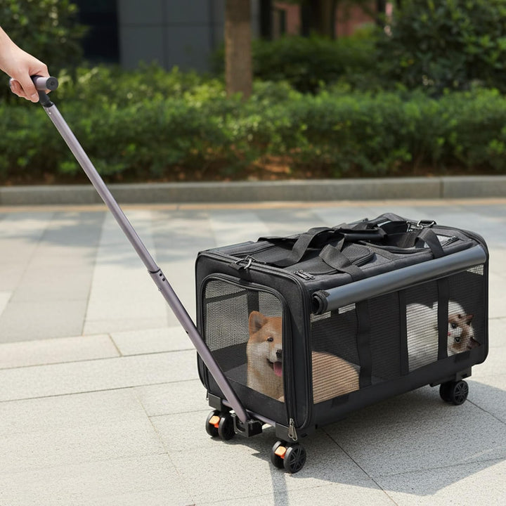 Transportbox mit Rollen für Hunde & Katze, Faltbare Katzentransportbox, Hundetransportbox mit atmung