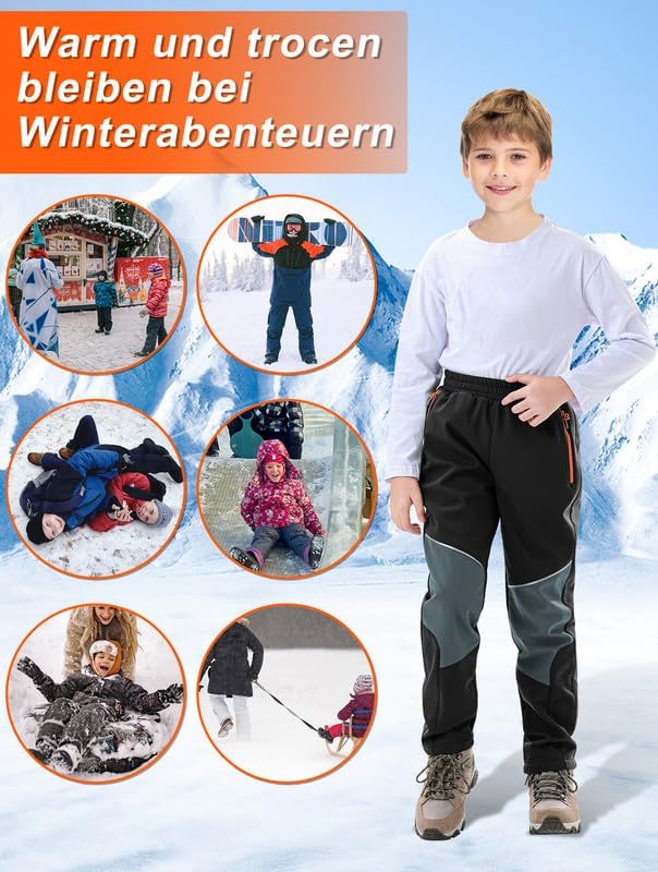 Zzkouine Kinder Softshellhose Schneehose Skihose Warme Hosen Jungen Mädchen Winterhose Outdoorhose W