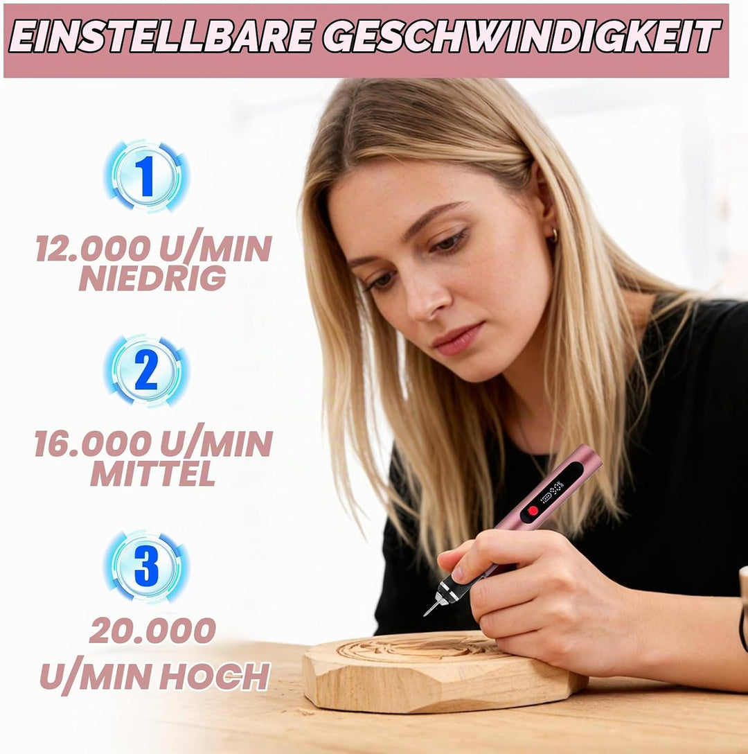Flintronic Gravierstift, Kabelloser Elektrischer Gravierstift mit 30 Bits, Mini Gravierwerkzeug 3-Ga