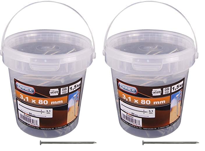 Connex Drahtstifte 3,1 x 80 mm - 1500 g - Senkkopf - Verzinkt - Aufbewahrung in praktischem Eimer -