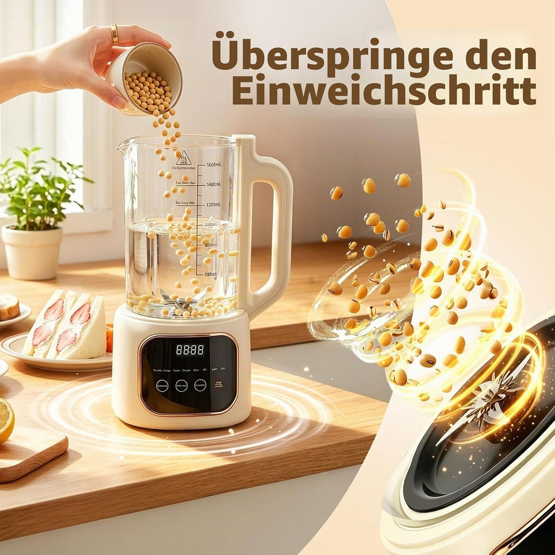 Nussmilchmaschine 1600ml, Automatische Mandelmilchmaschine mit 20 Klingen, 4 Stunden Warmhaltefunkti