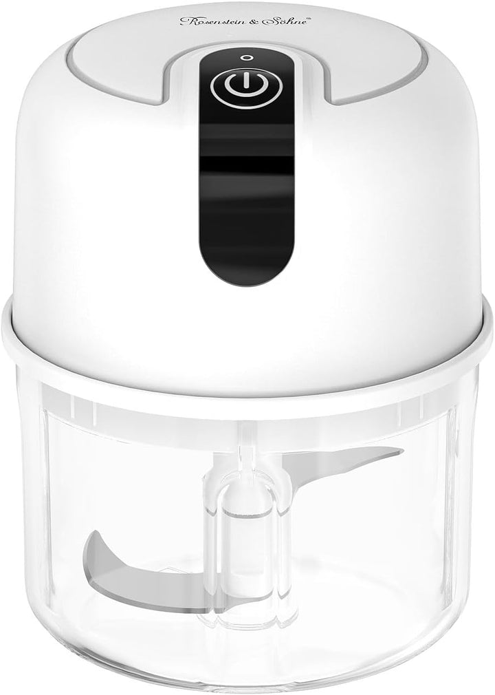 Rosenstein &amp; Söhne Zwiebelschneider: Kompakter Akku-Zerkleinerer &amp; Mini-Mixer, 200 ml, inkl. Netztei
