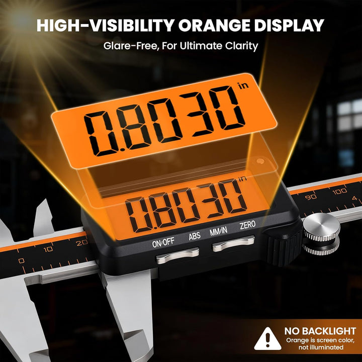 HARDELL Digital Caliper, Rechargeable Digital Caliper with Large Orange Screen - Anti-Glare LCD & AB