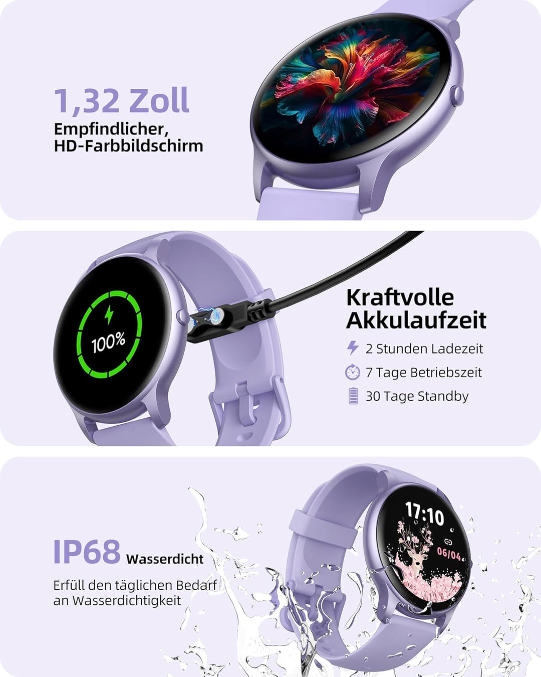 Parsonver Smartwatch Damen Rund mit Telefonfunktion, Armbanduhr Frauen mit Herzfrequenz Schlafmonito