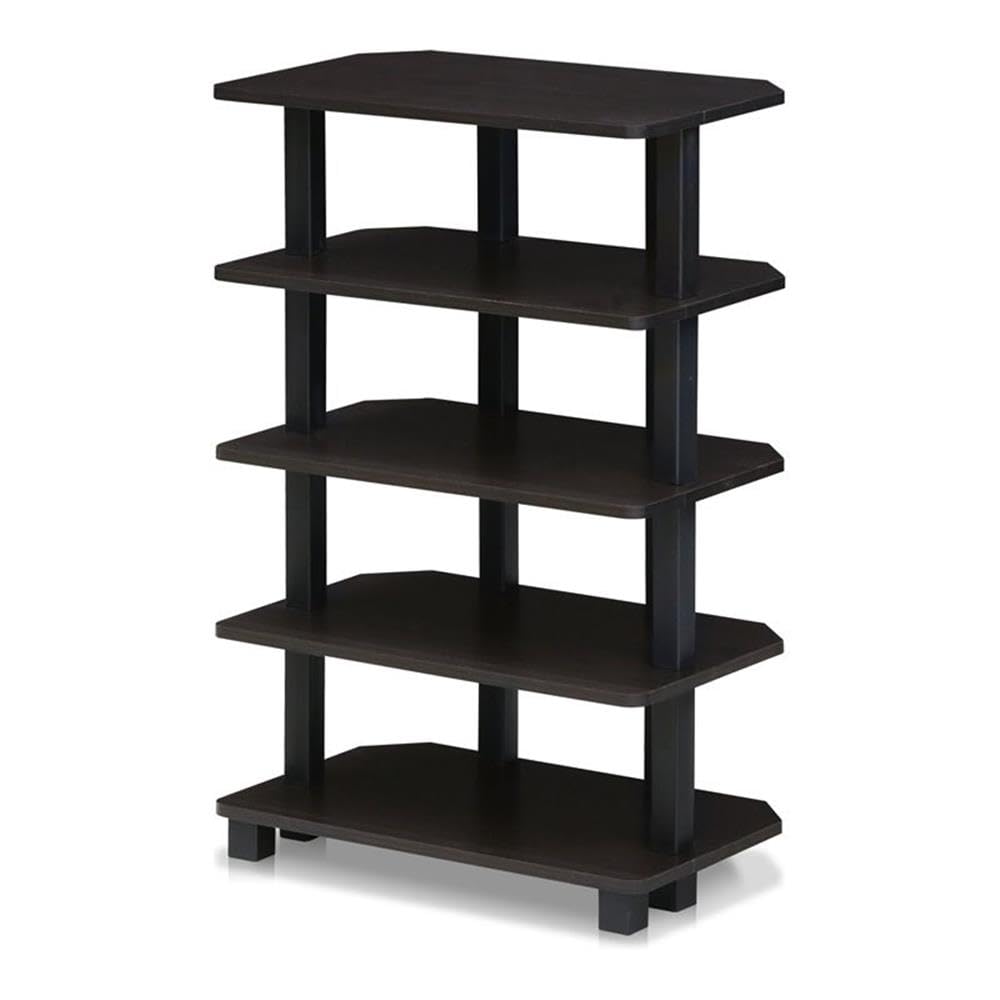 Furinno Eckregal mit 5 Ablageflächen, Espresso/Schwarz, 29.49 x 47.98 x 75 cm, Turn-N-Tube