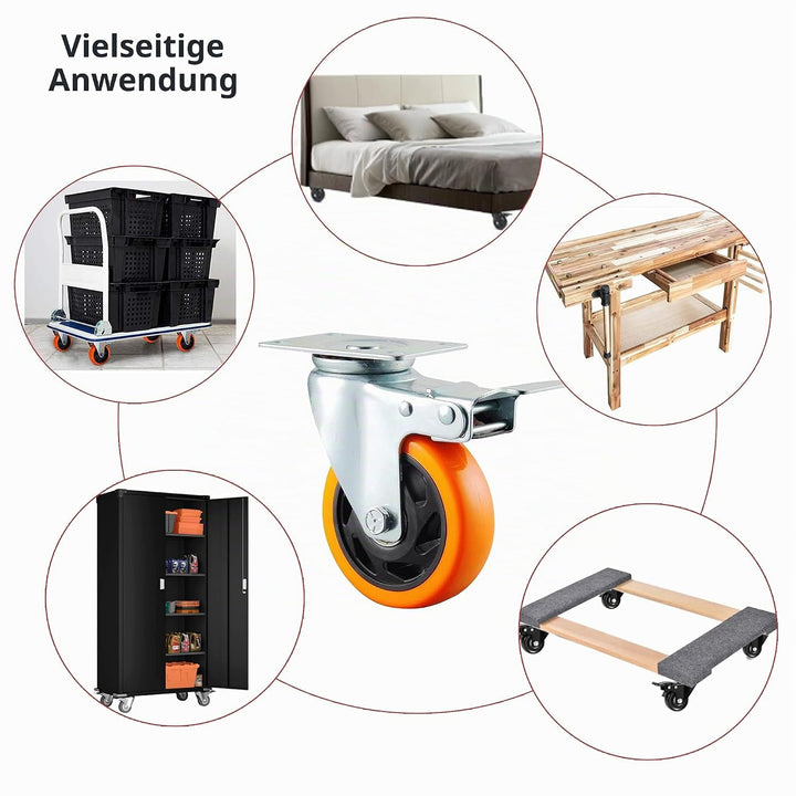 BAOLIHUI 4er Set Lenkrollen für Möbel 100MM Möbelrollen mit Bremse 600KG Schwerlastrollen Rollen für