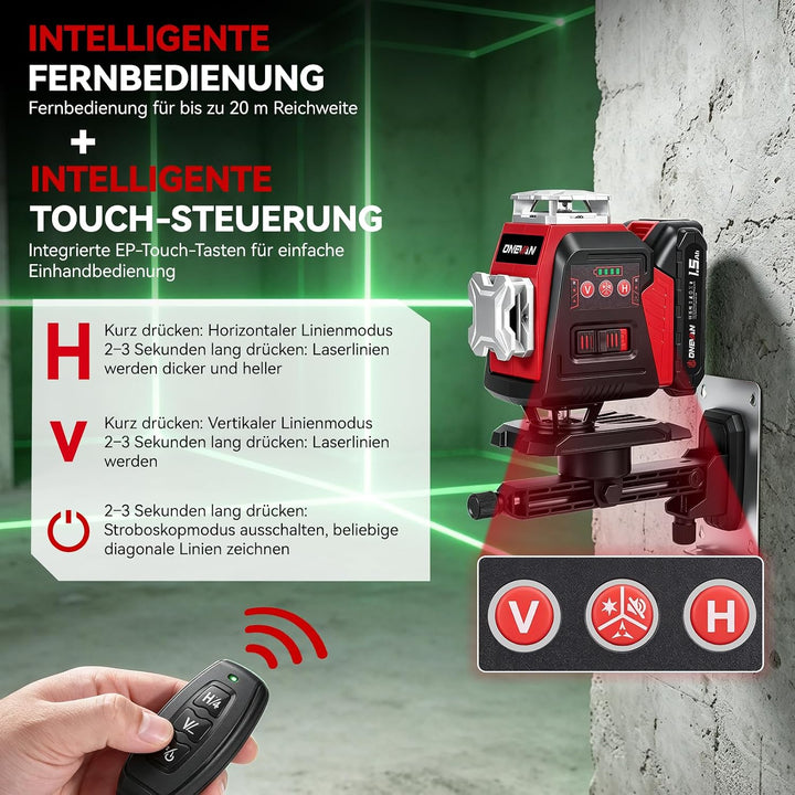 ONEVAN 21V Kreuzlinienlaser mit Stativ, 4D 16 Kreuzlaser,Selbstnivellierend | 20 m Fernbedienung, ve