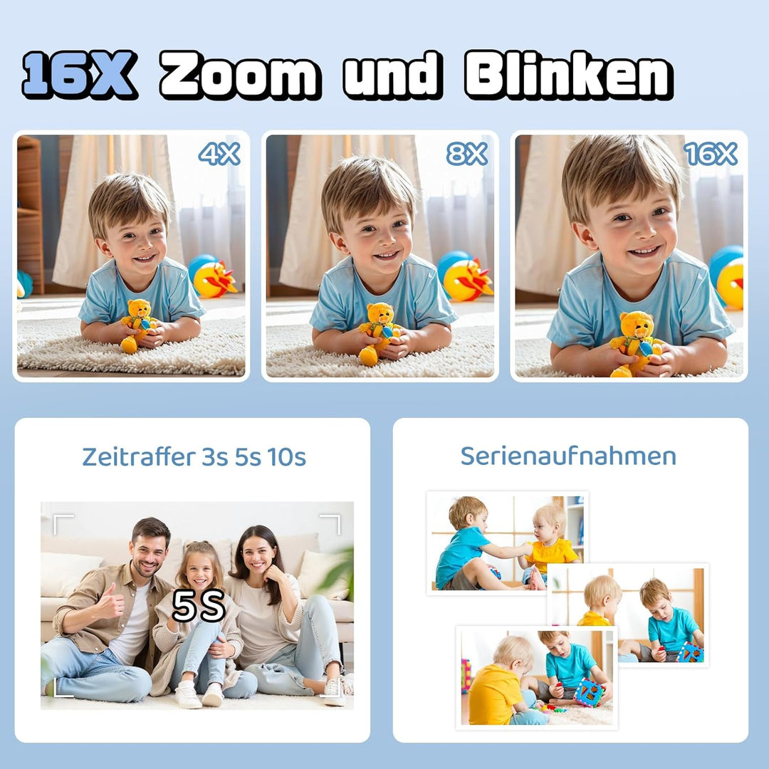Sofortbildkamera Kinder, 1080P Kinderkamera Sofortbildkamera mit 180° Klappobjektiv, 2" Kinderkamera