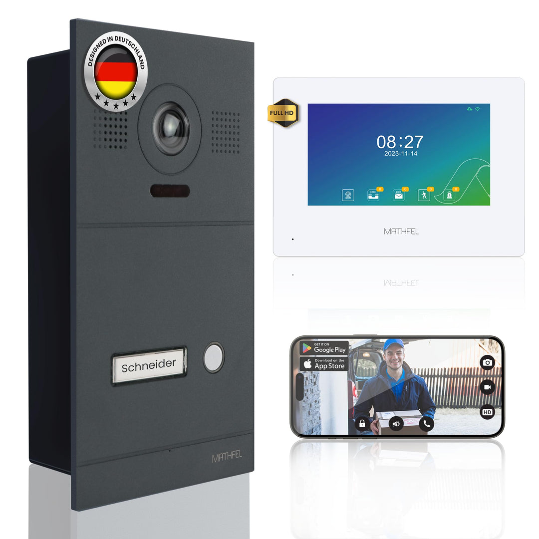 Mathfel 2-Draht IP Video-Türsprechanlage mit Türöffner und 2 Jahren Garantie - Full-HD Kamera, 7" Mo