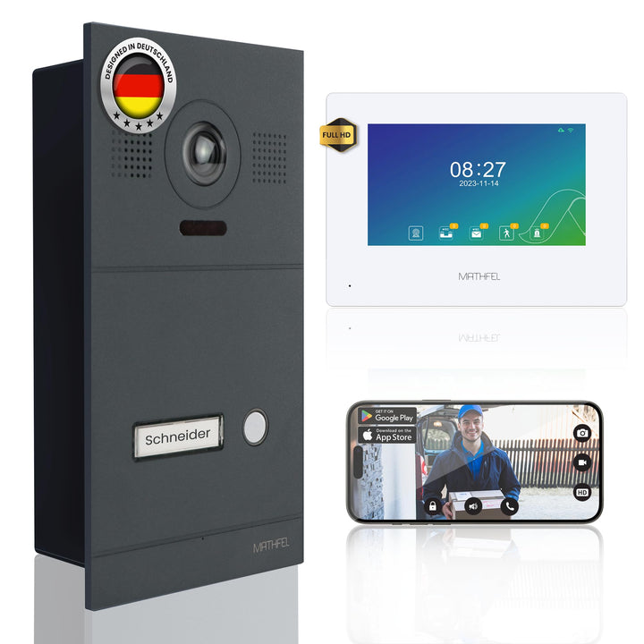 Mathfel 2-Draht IP Video-Türsprechanlage mit Türöffner und 2 Jahren Garantie - Full-HD Kamera, 7" Mo