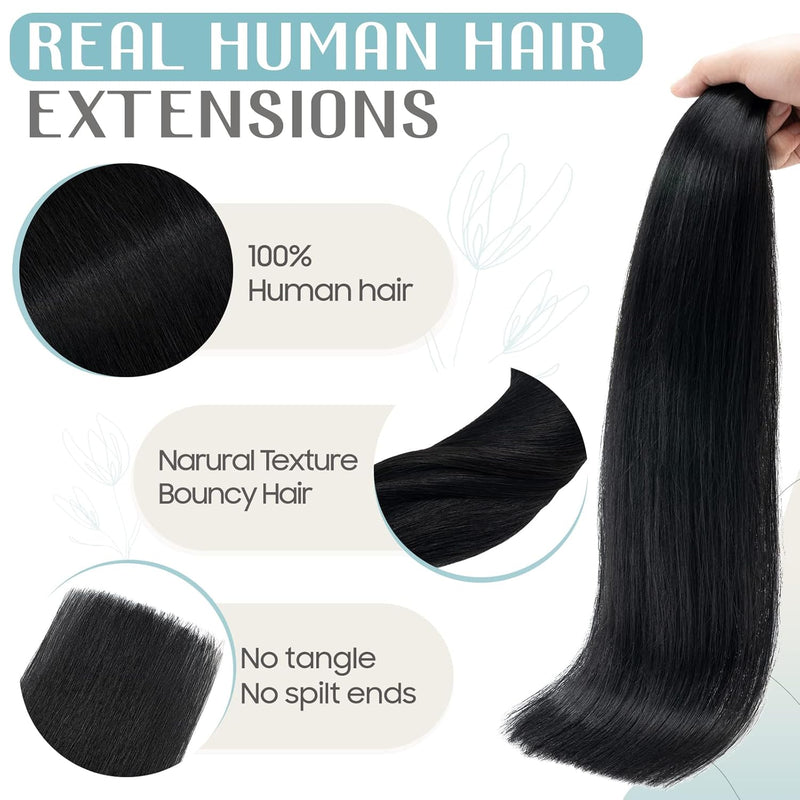 S-noilite Tape Extensions Echthaar 10pcs Extensions Echthaar Tiefschwarz Tape In Extensions Echthaar