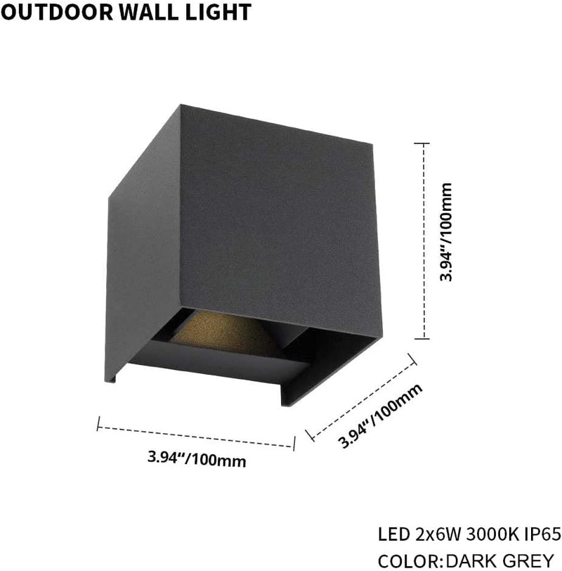 DAWALIGHT Aussenwandleuchte Up Down 12W LED 925lm 3000K Warmweiss IP65 Wasserdicht Wandleuchte Ausse