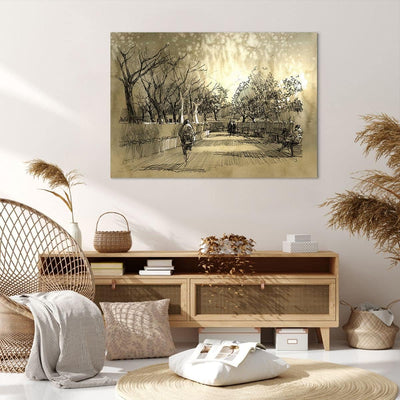 ARTTOR Bilder auf Leinwand 100x70cm Leinwandbild Park Spaziergang Baum Gross Wanddeko Bild Schlafzim