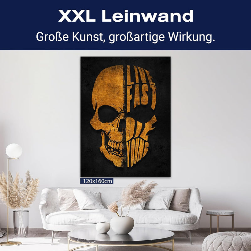 wandmotiv24 Leinwand-Bilder Totenköpfe, Grösse 40x30cm, Hochformat, Totenkopf, Live Fast die Young,