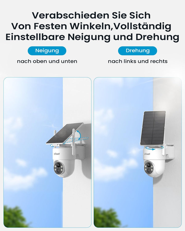 ieGeek 2K Überwachungskamera Aussen Solar: 360° PTZ Kamera Überwachung Aussen, 2.4GHz Aussenkamera W