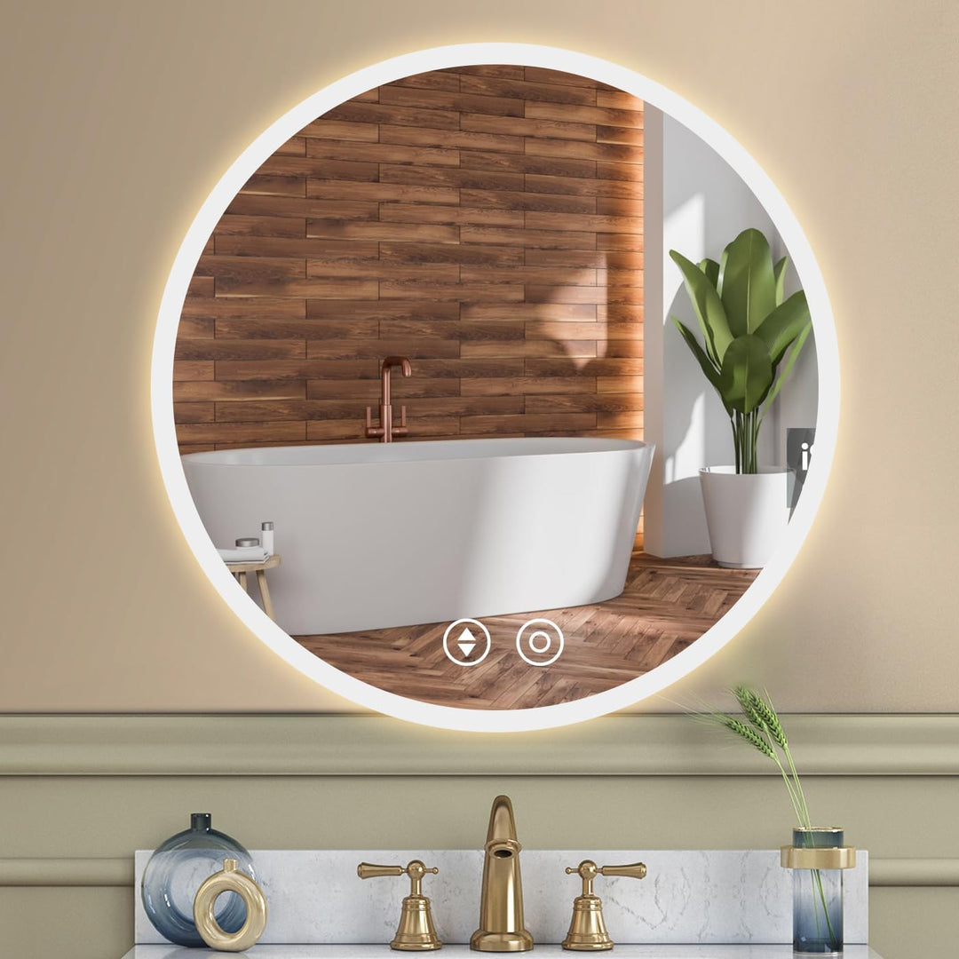 YOLEO Badspiegel mit Beleuchtung rund 50cm, Badezimmerspiegel LED Spiegel Wandspiegel mit Touchschal