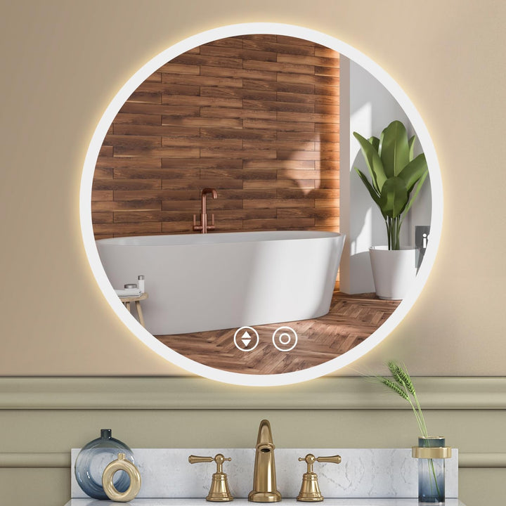 YOLEO Badspiegel mit Beleuchtung rund 50cm, Badezimmerspiegel LED Spiegel Wandspiegel mit Touchschal