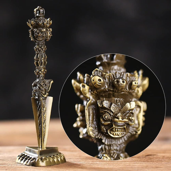 Tibetischen Buddhismus Vajra Phurba, Messing Dorje Phurpa mit Sockel Exorzismus Amulett Maskottchen