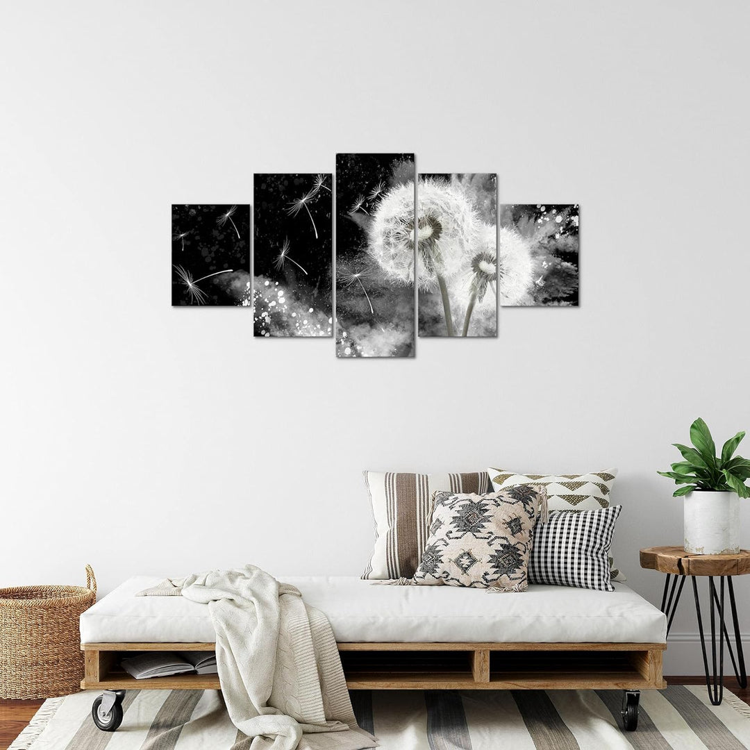 Runa Art Bild Wohnzimmer Schlafzimmer Pusteblume 5 Teilig Abstrakt Grau Wandbilder auf Vlies Leinwan