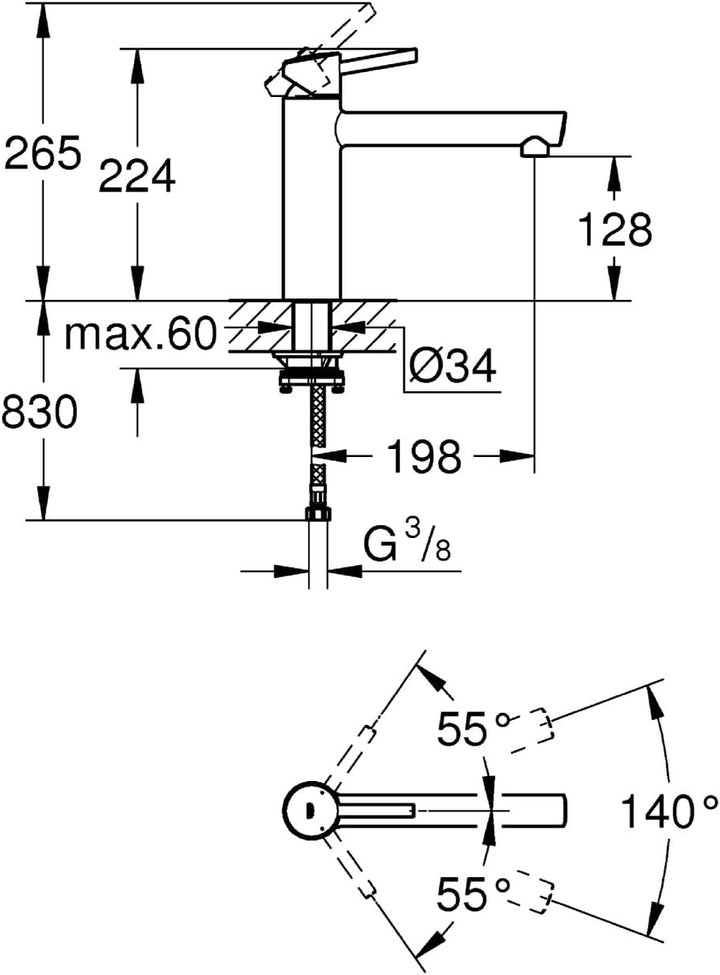 GROHE Concetto Küchenarmatur, mittelhoher Auslauf, Schwenkbereich 140°, Vorfenstermontage 31210001 V