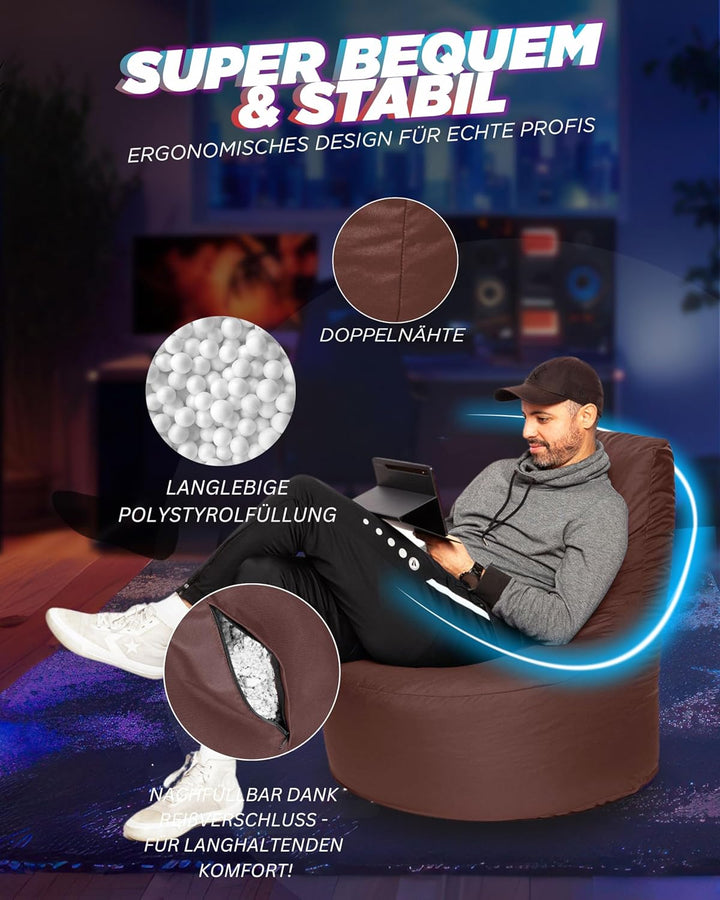 PATCH HOME Gamer Sessel mit Reissverschluss Lounge Kissen Sitzsack Sitzkissen Bean Bag In & Outdoor