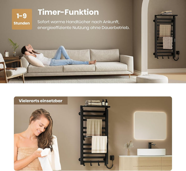 EMKE Elektrischer Badheizkörper 100x50 cm, 280W Handtuchwärmer mit WLAN-App-Steuerung, Kohlefaser Ha