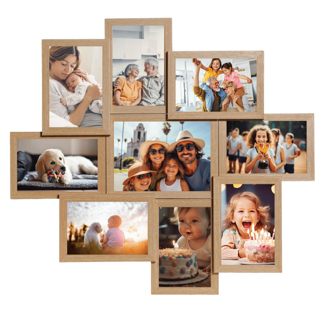 VictoR Bilderrahmen Collage Beige Holz mit 9 Bildern (8 x 10x15cm; 1 x 13x18cm) - Collage Bilderrahm